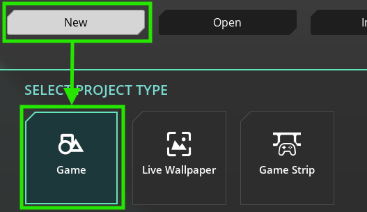 New Button and Blank Project